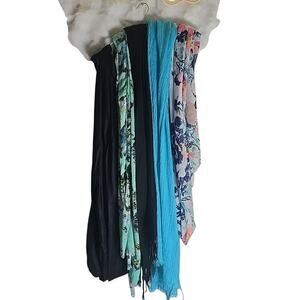 Scarfs Scarves Lot of 5 Floral Black Green Blue Crepe Solid Winter Fall Cozy